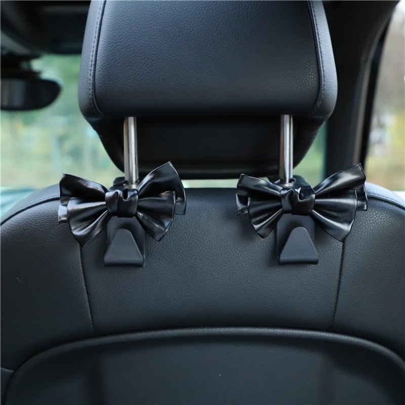 2 Pack Car Purse Hooks, Cute Bow Car Seat Headrest Hook Hanger for Purses and Bags.(black)